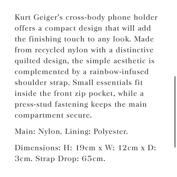 NWT Kurt Geiger London Women’s Recycled Phone Holder Crossbody Bag in Black - Picture 3 of 7